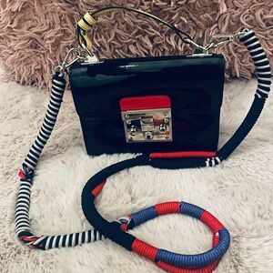 Black, Red, Blue, and yellow patent leather goth Designer Crossbody Bag
